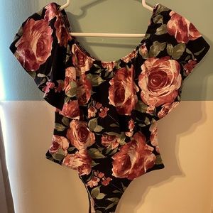 Black with rose print bodysuit
